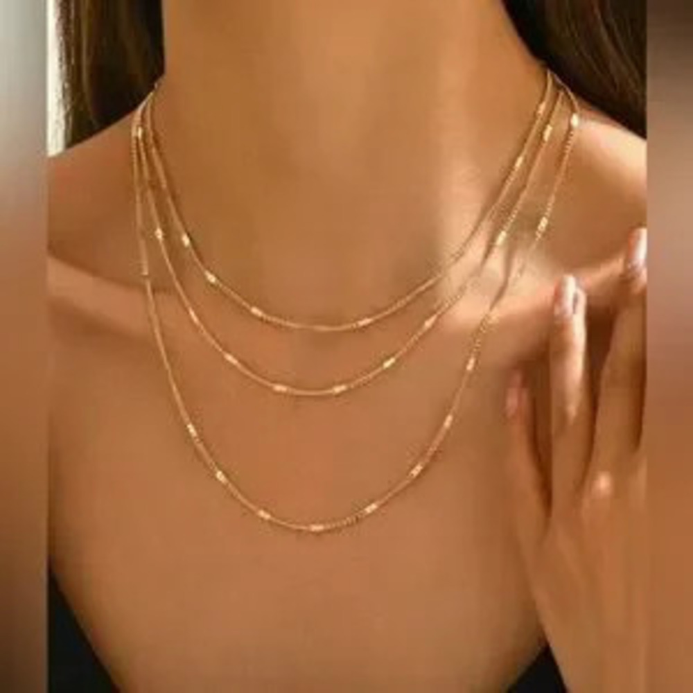 Gold 1pc Layered Chain Necklace - Picture 1 of 3
